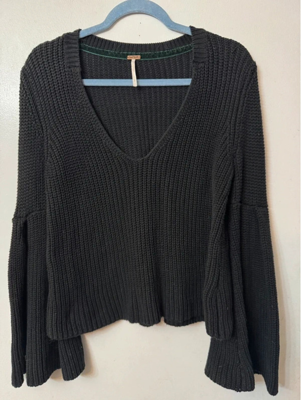Free People Black Damsel Knit Bell Sleeve Sweater - Size S
